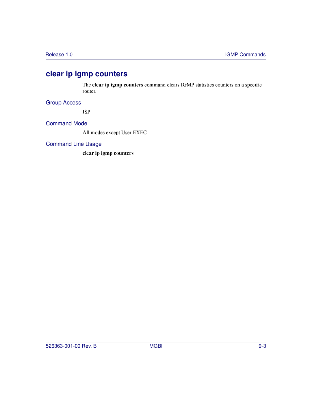 Motorola BSR 2000 manual Clear ip igmp counters 