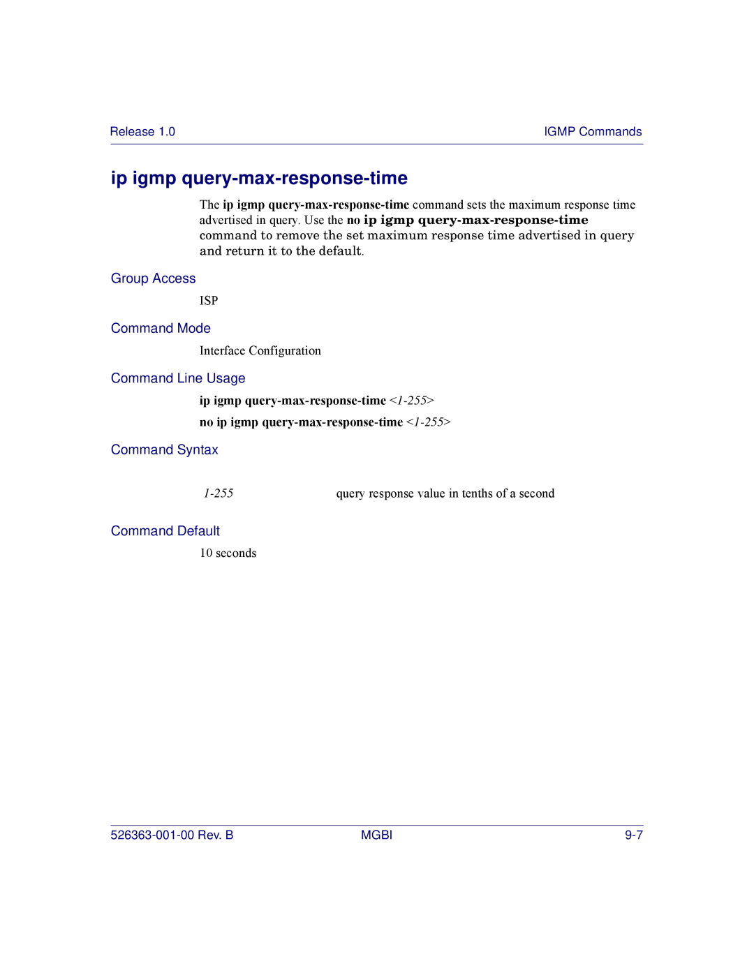 Motorola BSR 2000 manual Ip igmp query-max-response-time 