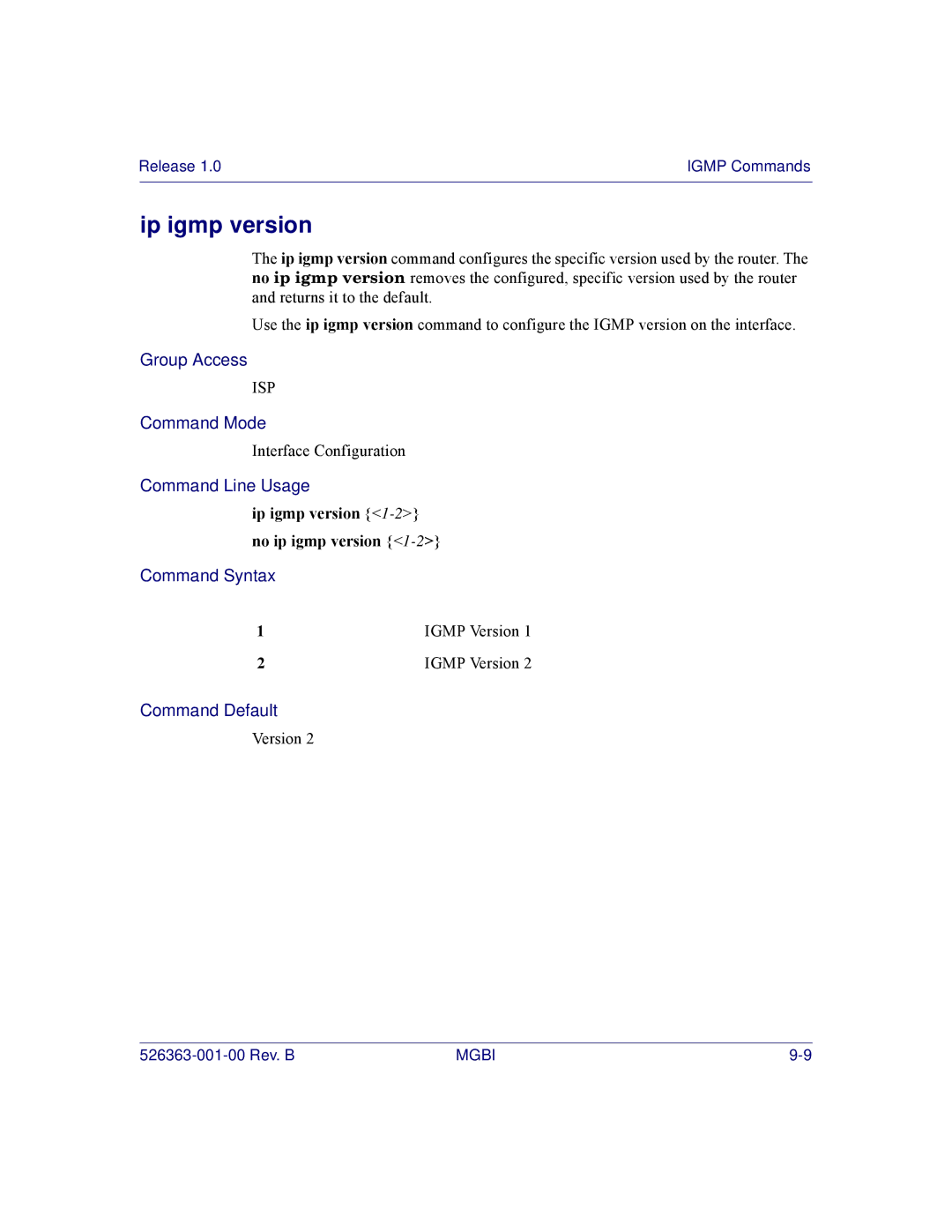 Motorola BSR 2000 manual Ip igmp version 1-2no ip igmp version 