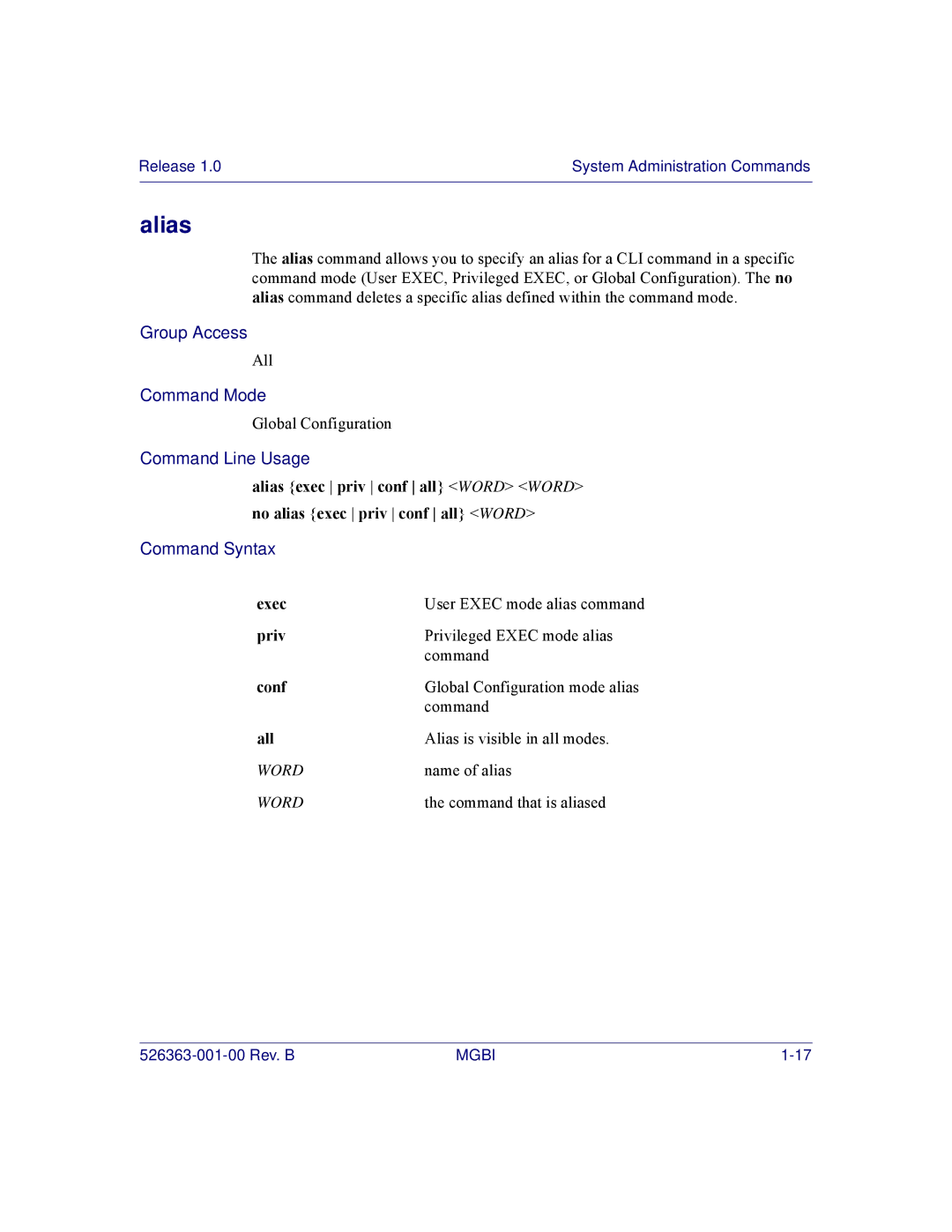 Motorola BSR 2000 manual Alias, Priv, Conf, All 