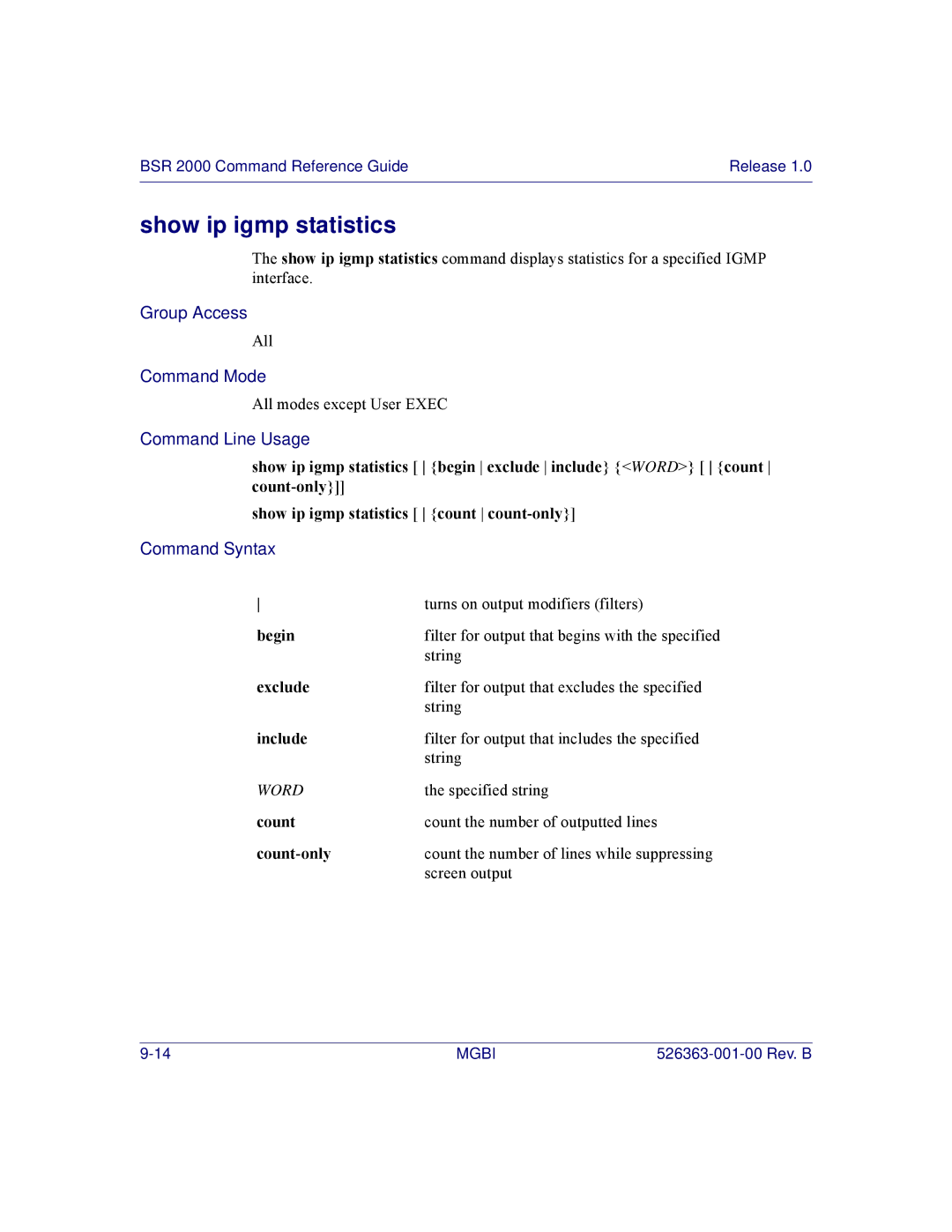 Motorola BSR 2000 manual Show ip igmp statistics 