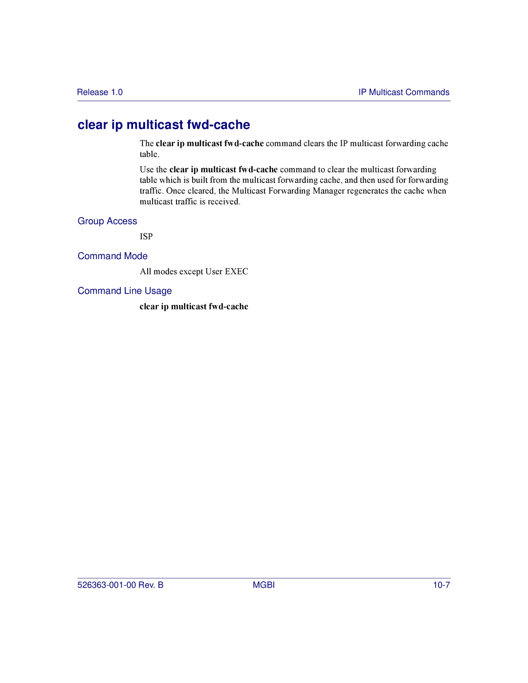 Motorola BSR 2000 manual Clear ip multicast fwd-cache 