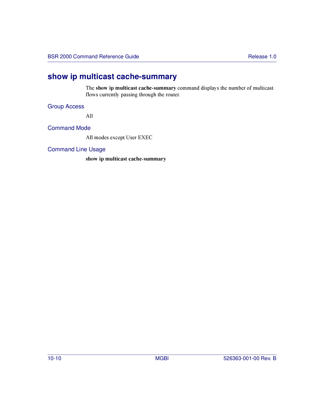 Motorola BSR 2000 manual Show ip multicast cache-summary 