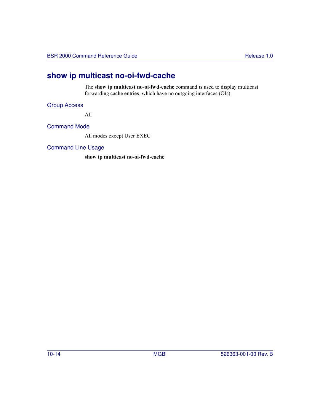 Motorola BSR 2000 manual Show ip multicast no-oi-fwd-cache 