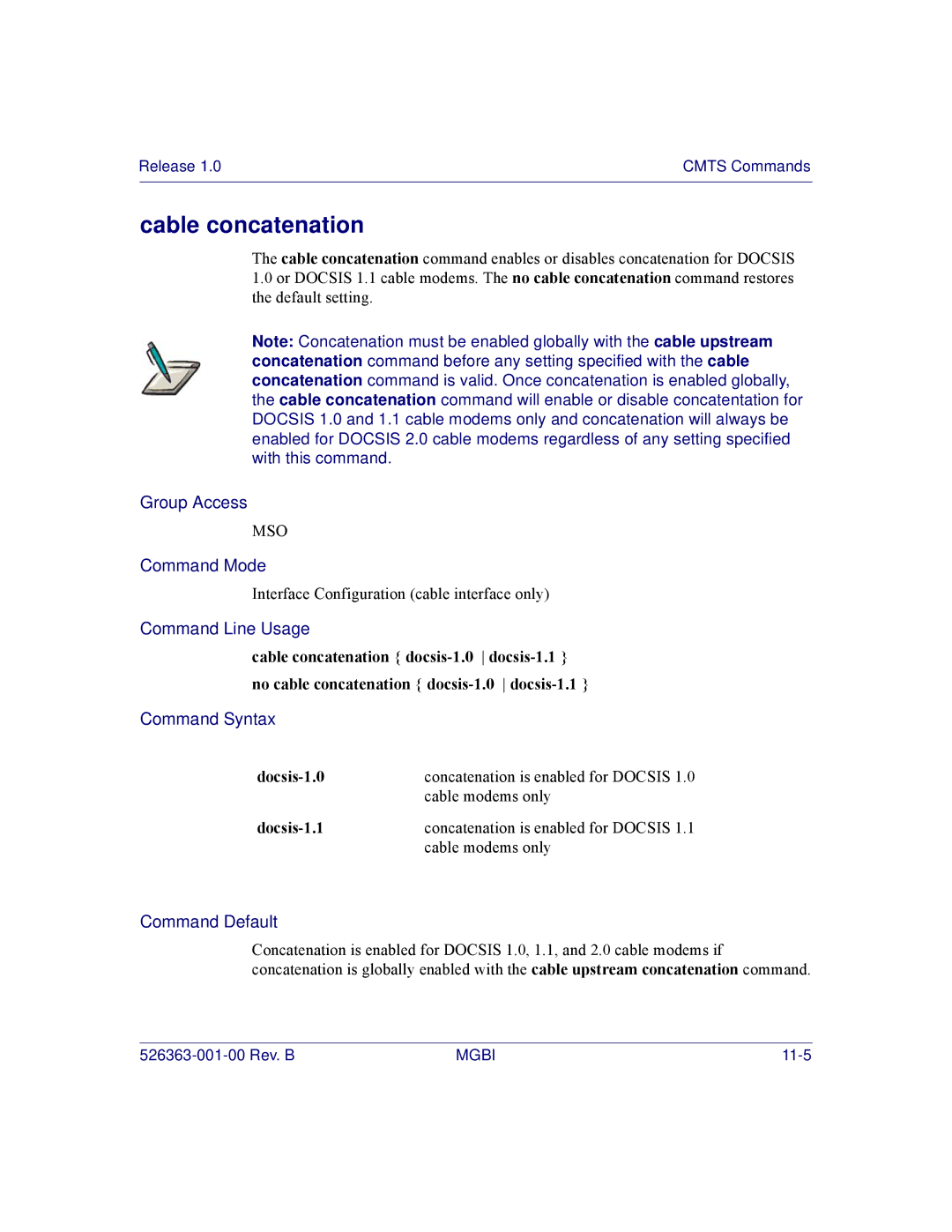 Motorola BSR 2000 manual Cable concatenation, Docsis-1.0, Cable modems only, Docsis-1.1 