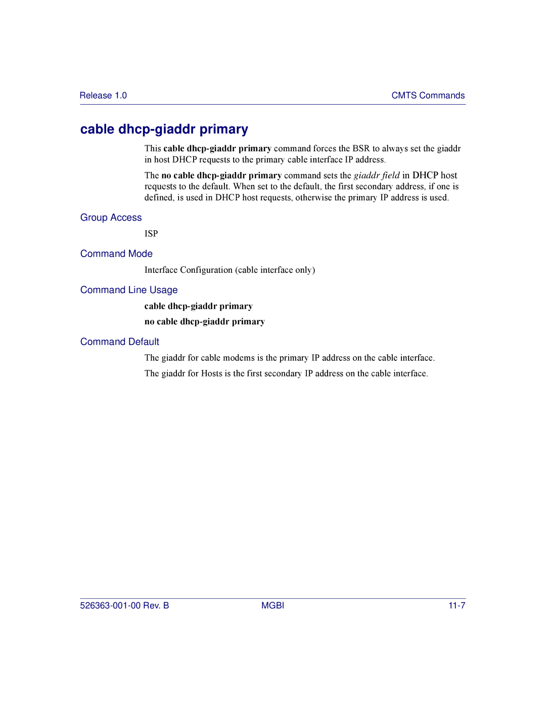 Motorola BSR 2000 manual Cable dhcp-giaddr primary no cable dhcp-giaddr primary 