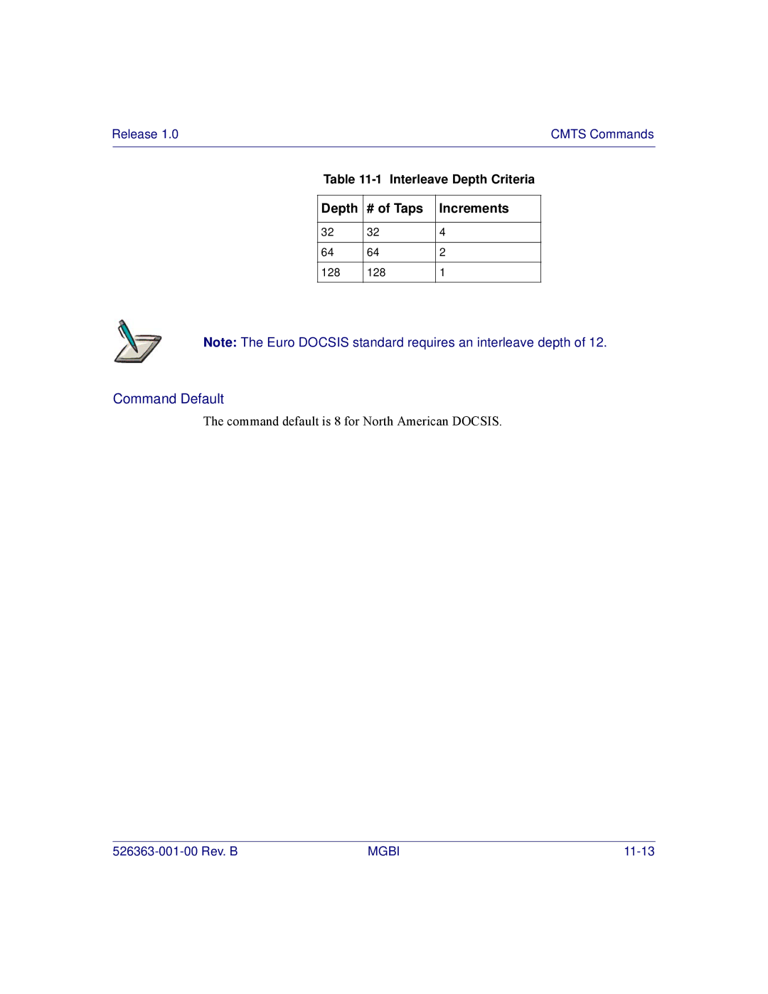 Motorola BSR 2000 manual Command default is 8 for North American Docsis 