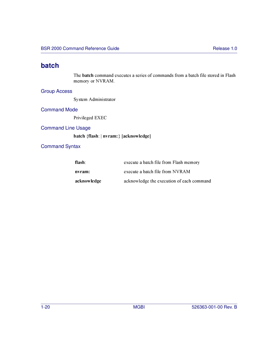 Motorola BSR 2000 manual Batch flash nvram acknowledge 