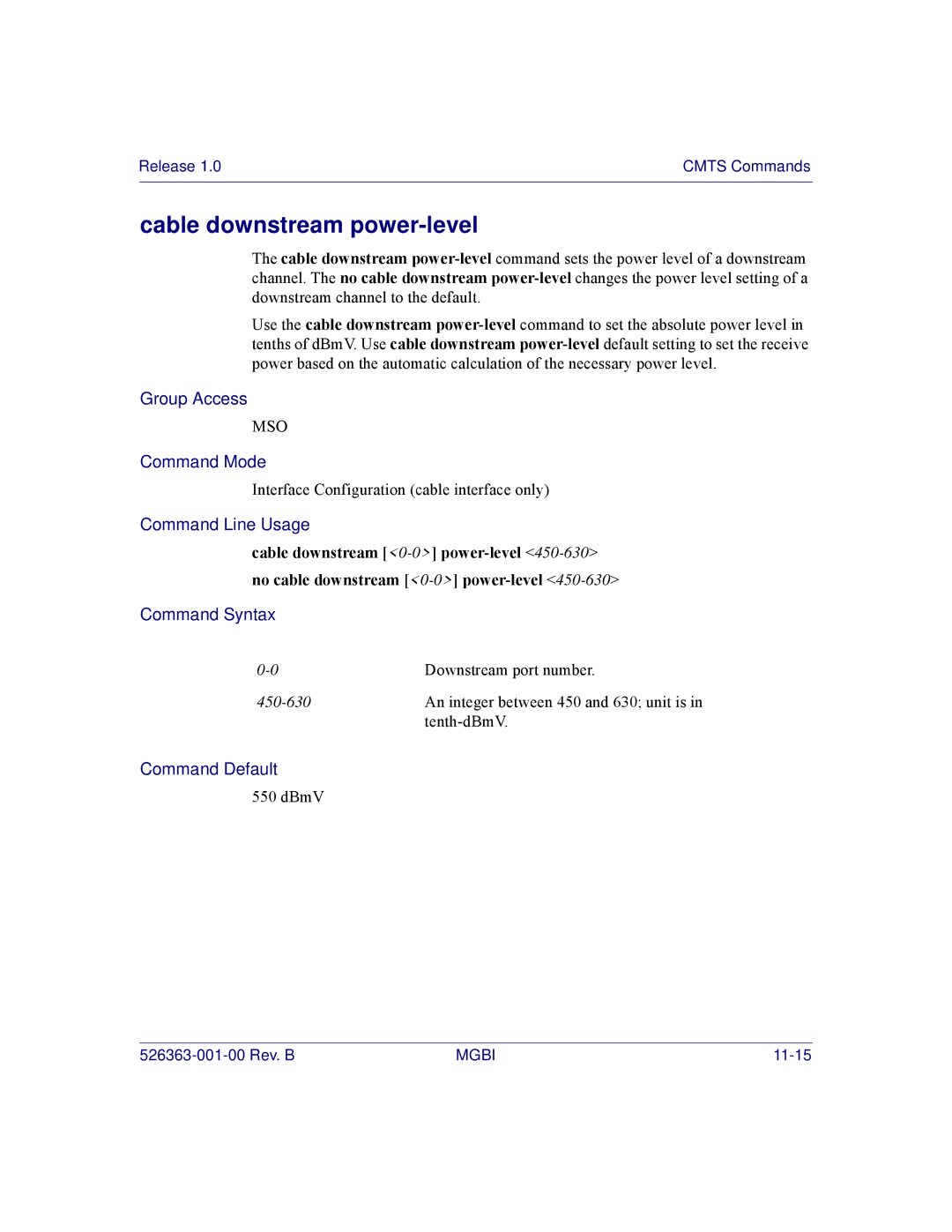 Motorola BSR 2000 manual Cable downstream power-level 