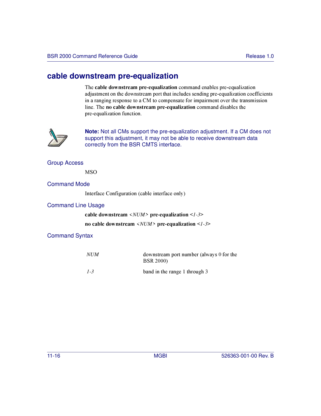 Motorola BSR 2000 manual Cable downstream pre-equalization 