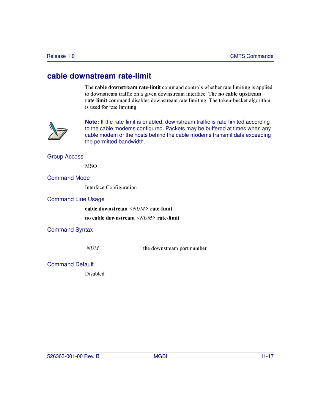 Motorola BSR 2000 manual Cable downstream rate-limit 