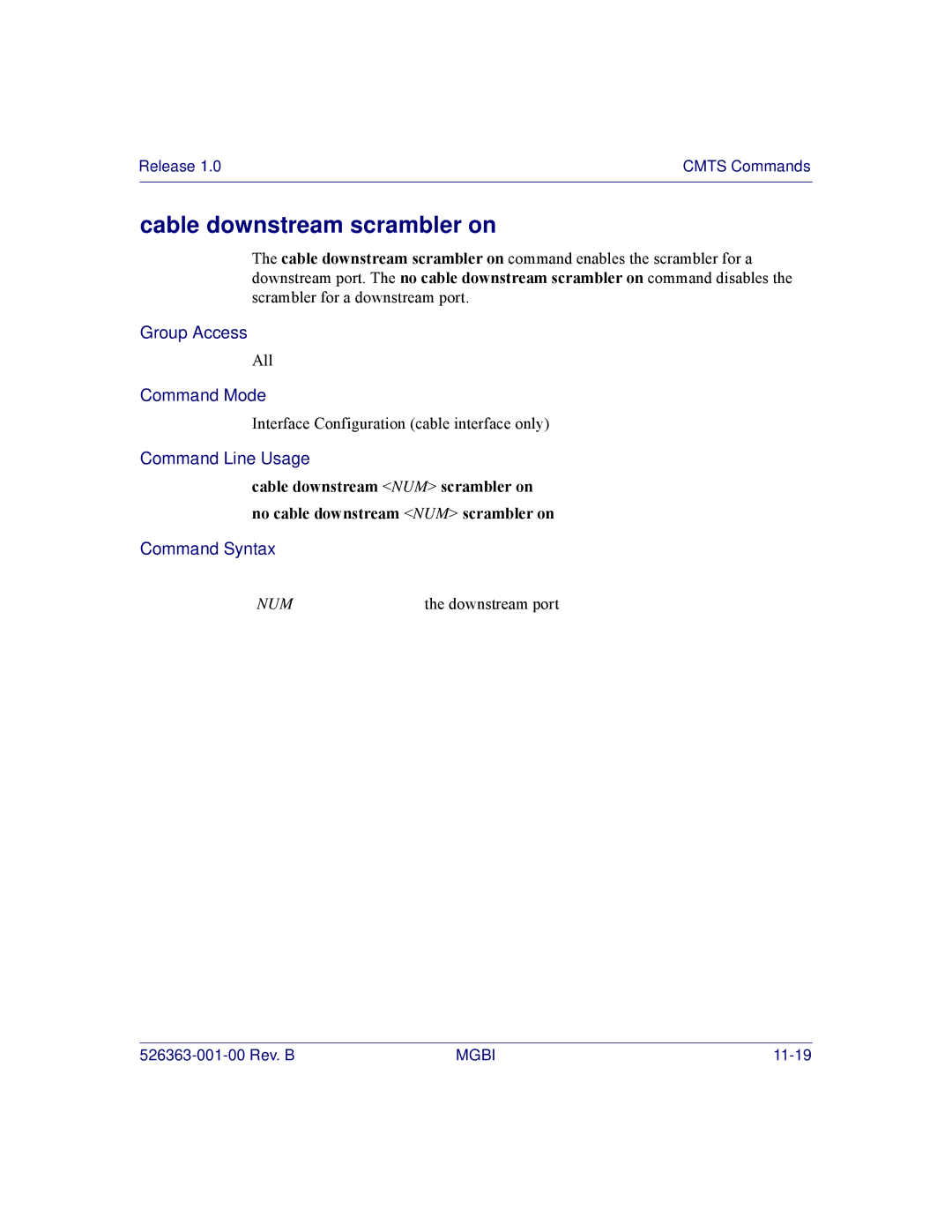 Motorola BSR 2000 manual Cable downstream scrambler on 