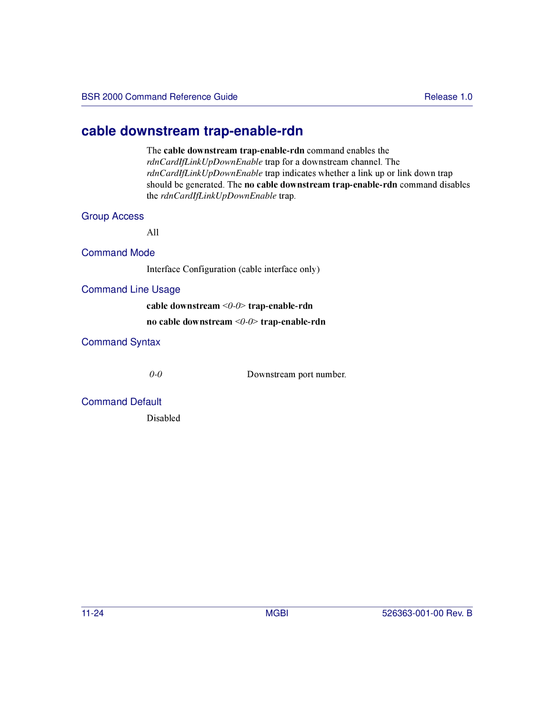 Motorola BSR 2000 manual Cable downstream trap-enable-rdn 