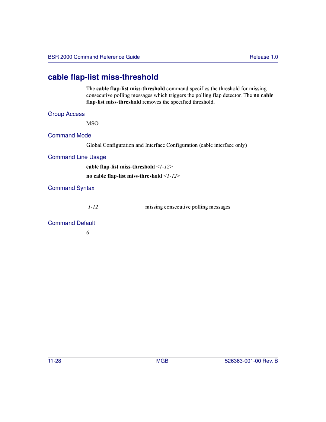 Motorola BSR 2000 manual Cable flap-list miss-threshold 