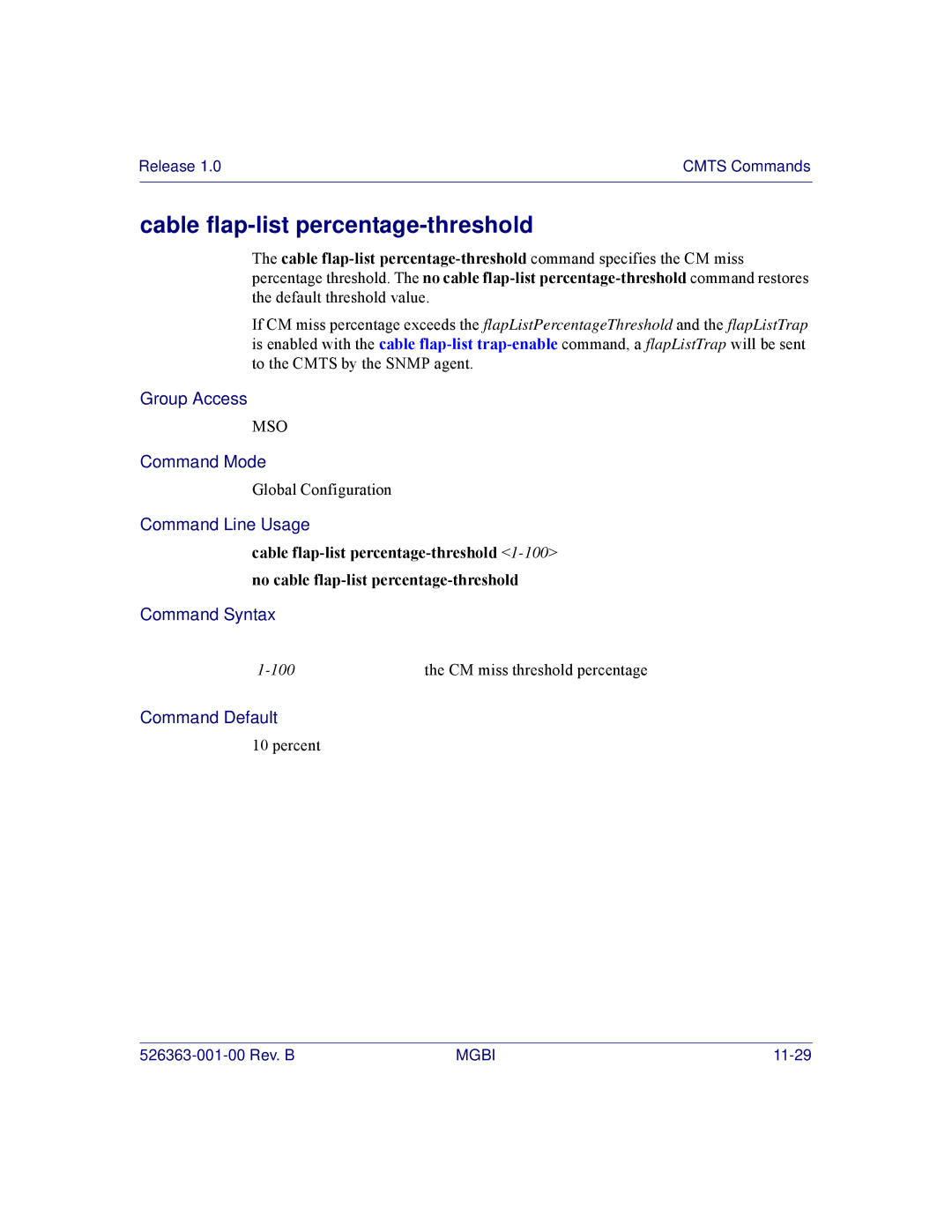 Motorola BSR 2000 manual Cable flap-list percentage-threshold 