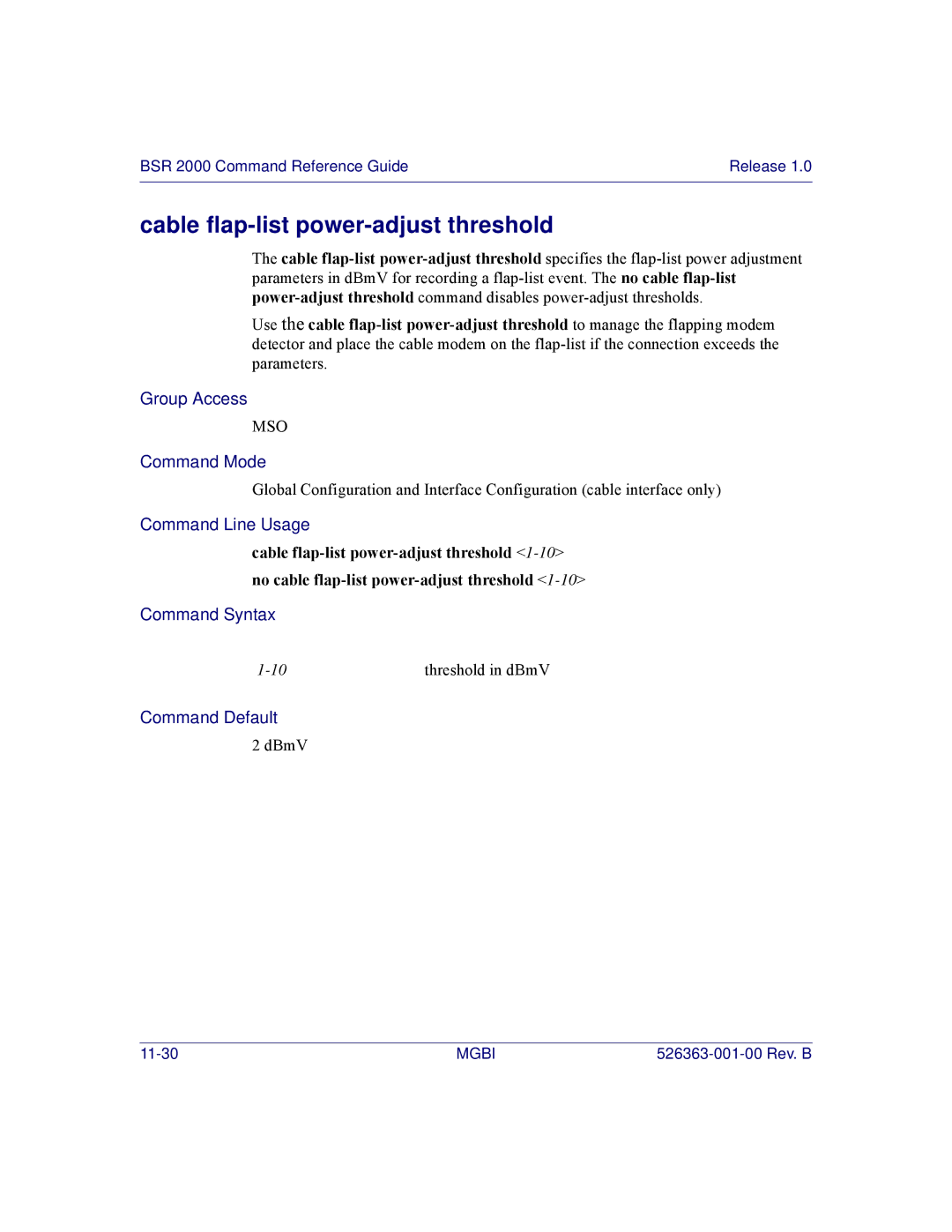 Motorola BSR 2000 manual Cable flap-list power-adjust threshold 