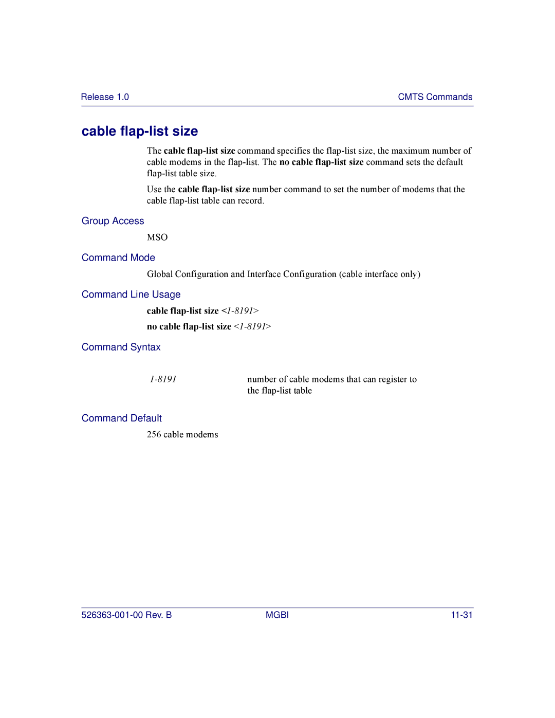 Motorola BSR 2000 manual Cable flap-list size 1-8191no cable flap-list size 