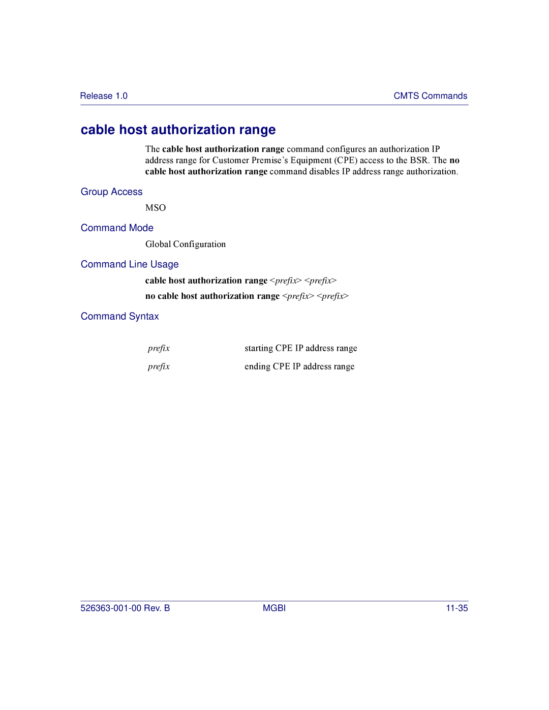 Motorola BSR 2000 manual Cable host authorization range 