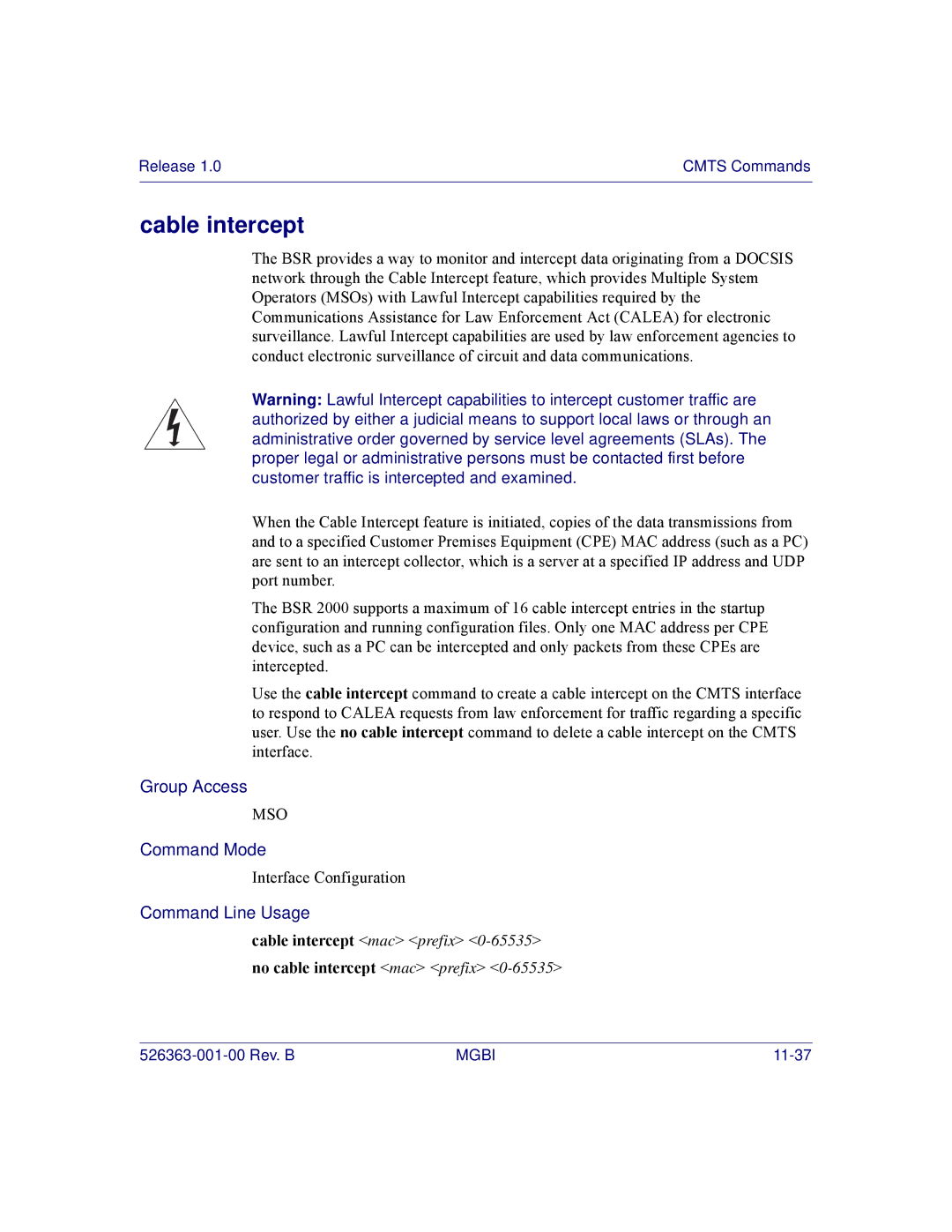 Motorola BSR 2000 manual Cable intercept mac prefix No cable intercept mac prefix 