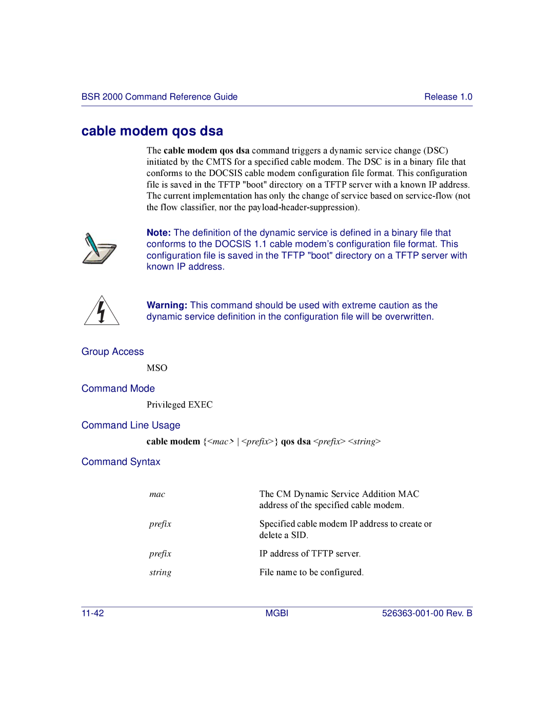 Motorola BSR 2000 manual Cable modem qos dsa 