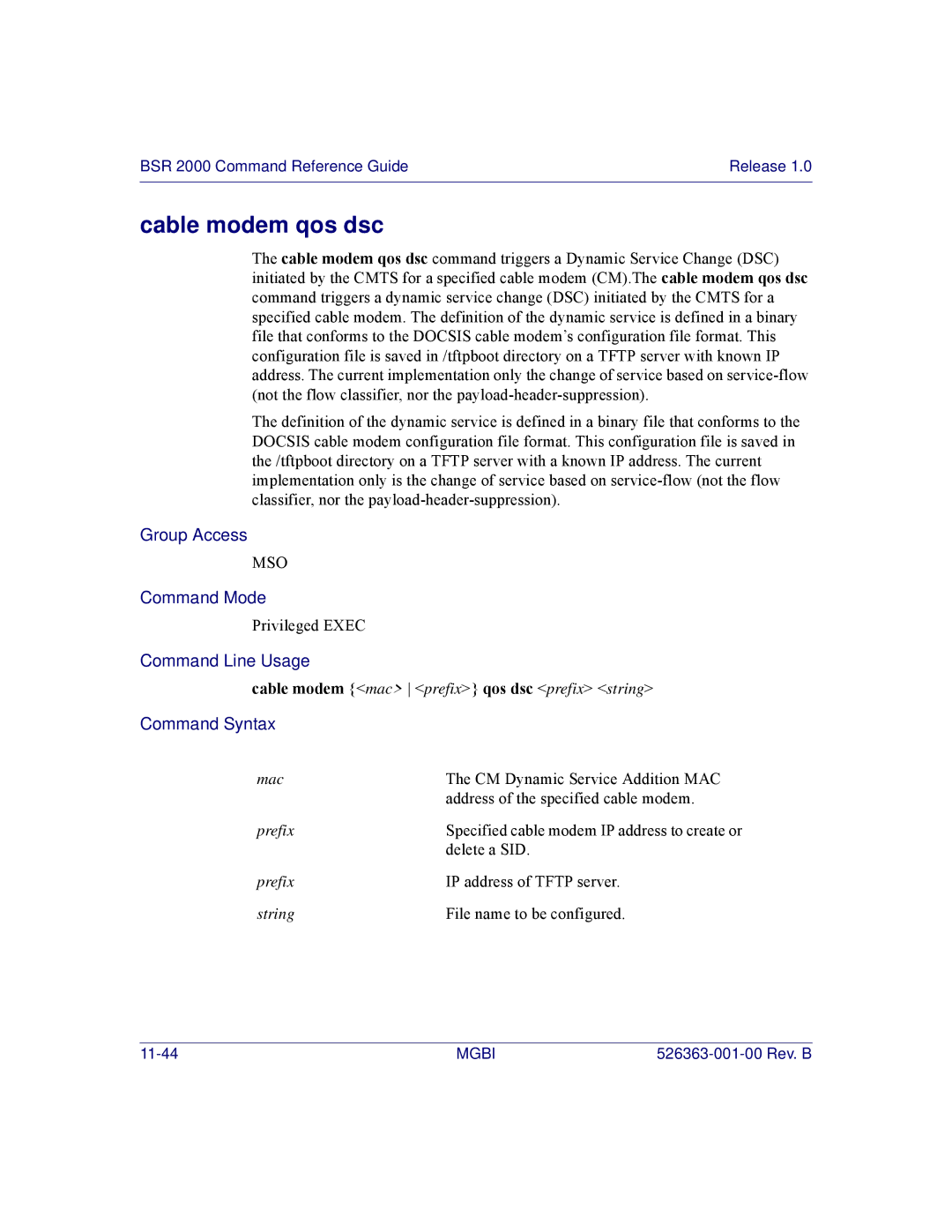 Motorola BSR 2000 manual Cable modem qos dsc 