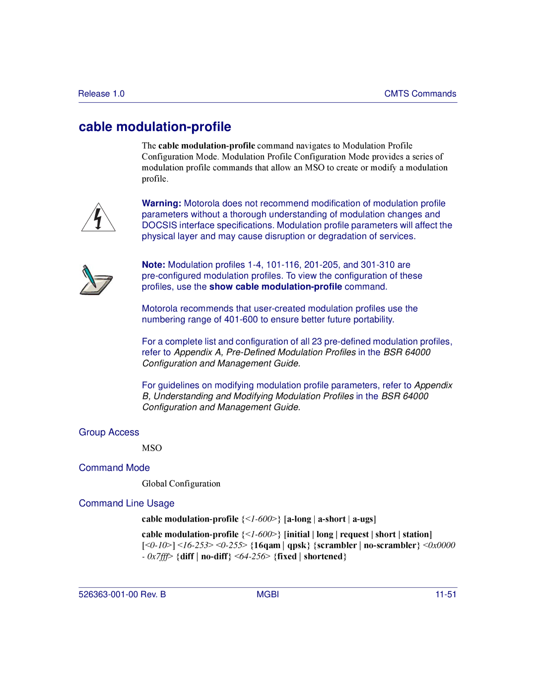 Motorola BSR 2000 manual Cable modulation-profile 