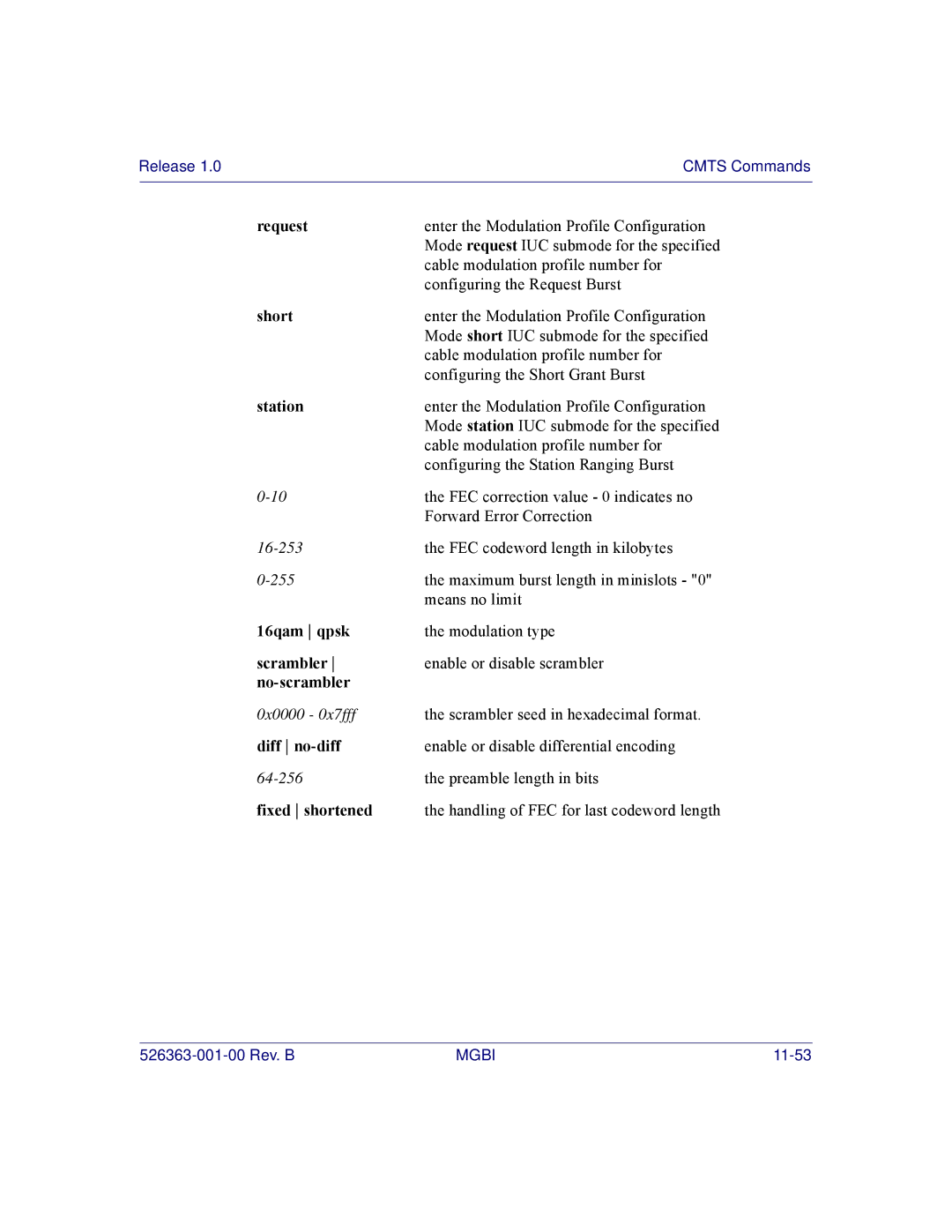 Motorola BSR 2000 manual Request, Short, Station, 16qam qpsk, Scrambler, No-scrambler, Diff no-diff, Fixed shortened 