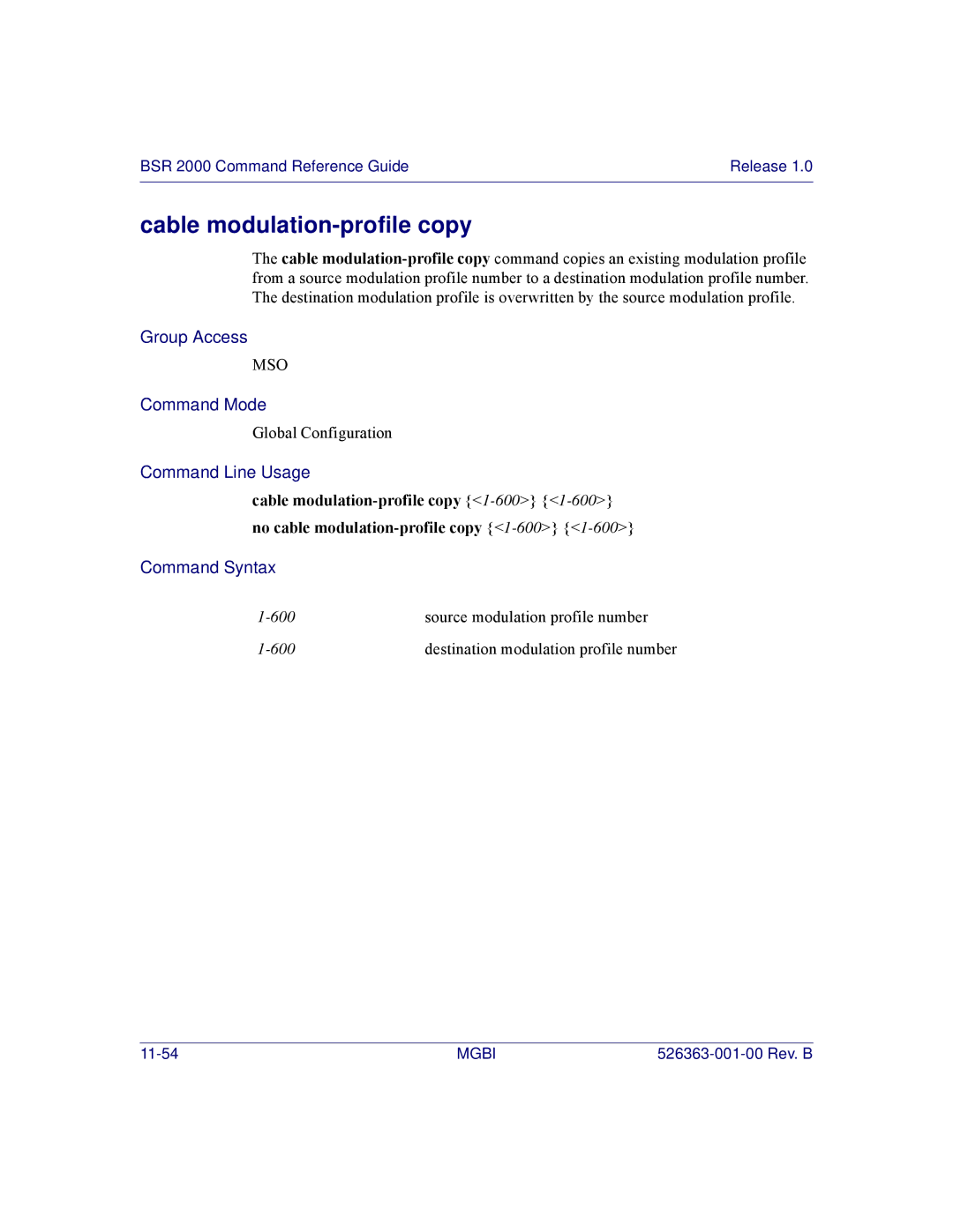 Motorola BSR 2000 manual Cable modulation-profile copy 