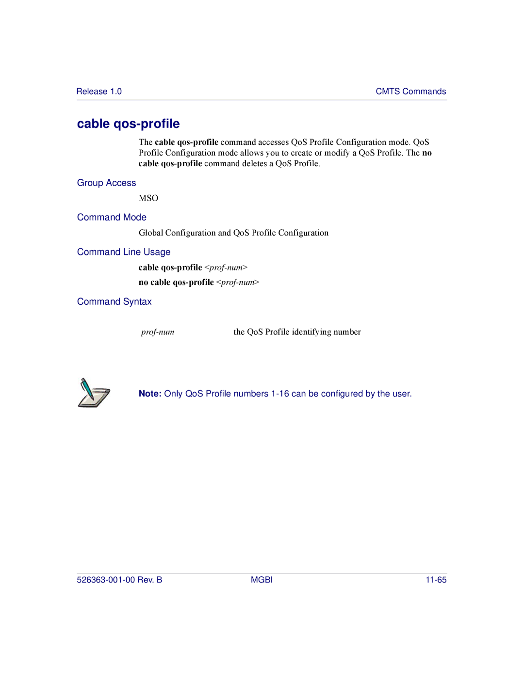 Motorola BSR 2000 manual Cable qos-profile prof-numno cable qos-profile prof-num 