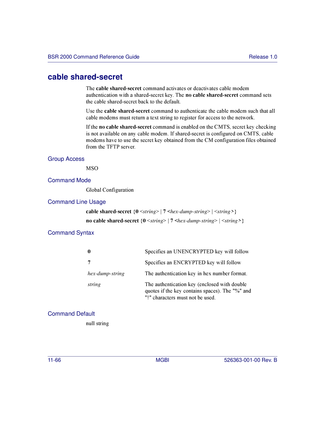 Motorola BSR 2000 manual Cable shared-secret 