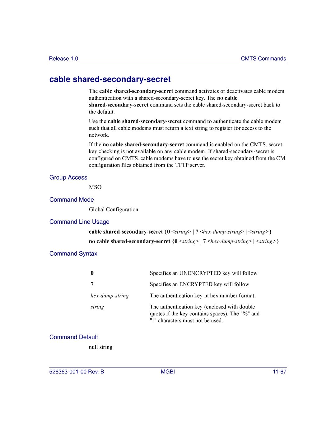 Motorola BSR 2000 manual Cable shared-secondary-secret 