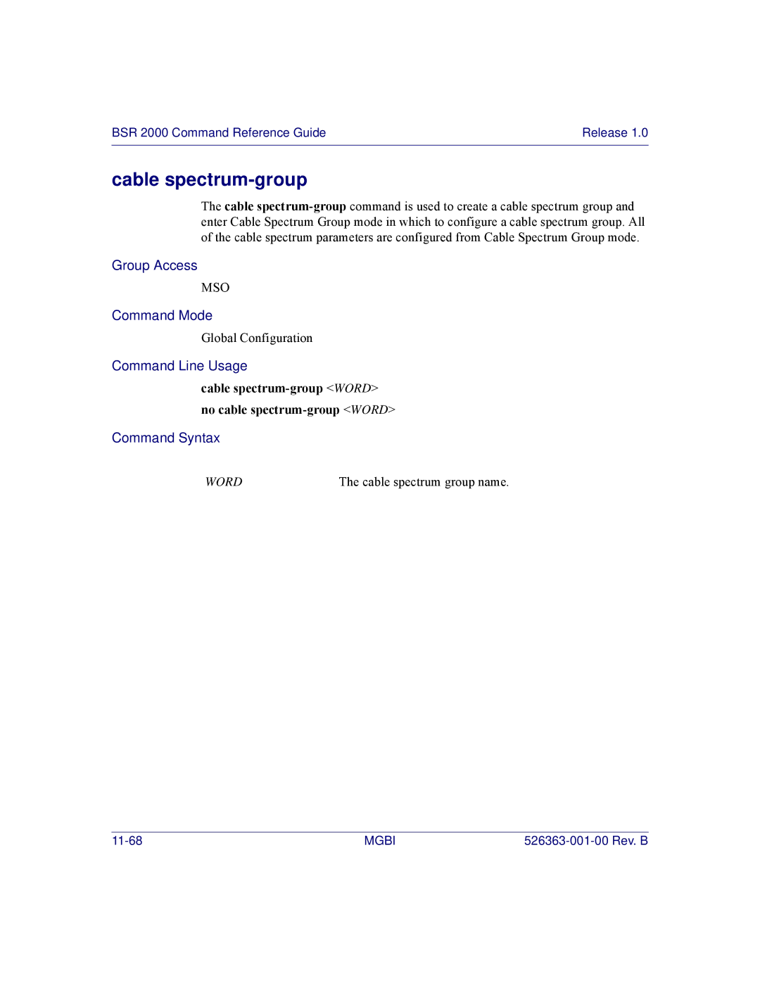 Motorola BSR 2000 manual Cable spectrum-group Word no cable spectrum-group Word 