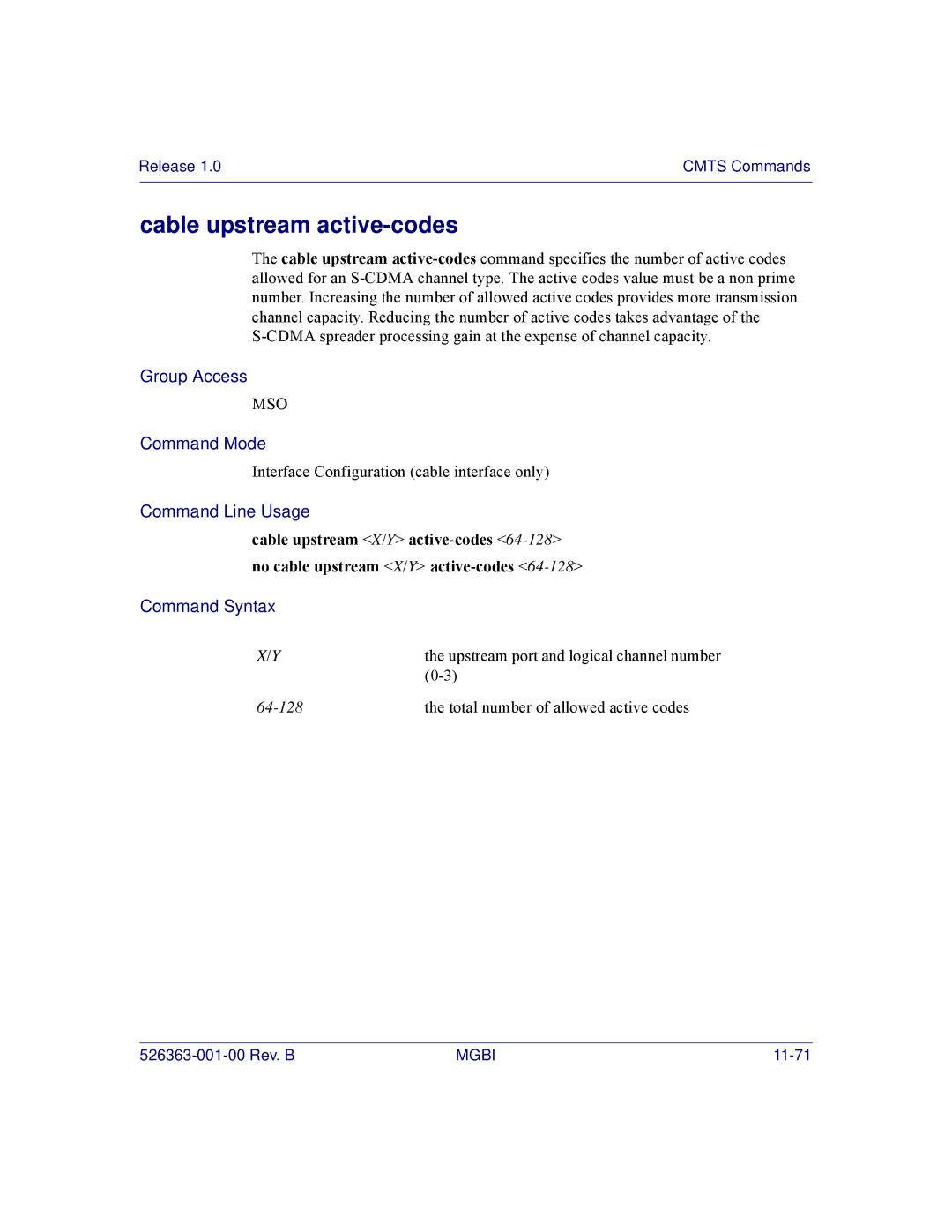 Motorola BSR 2000 manual Cable upstream active-codes 