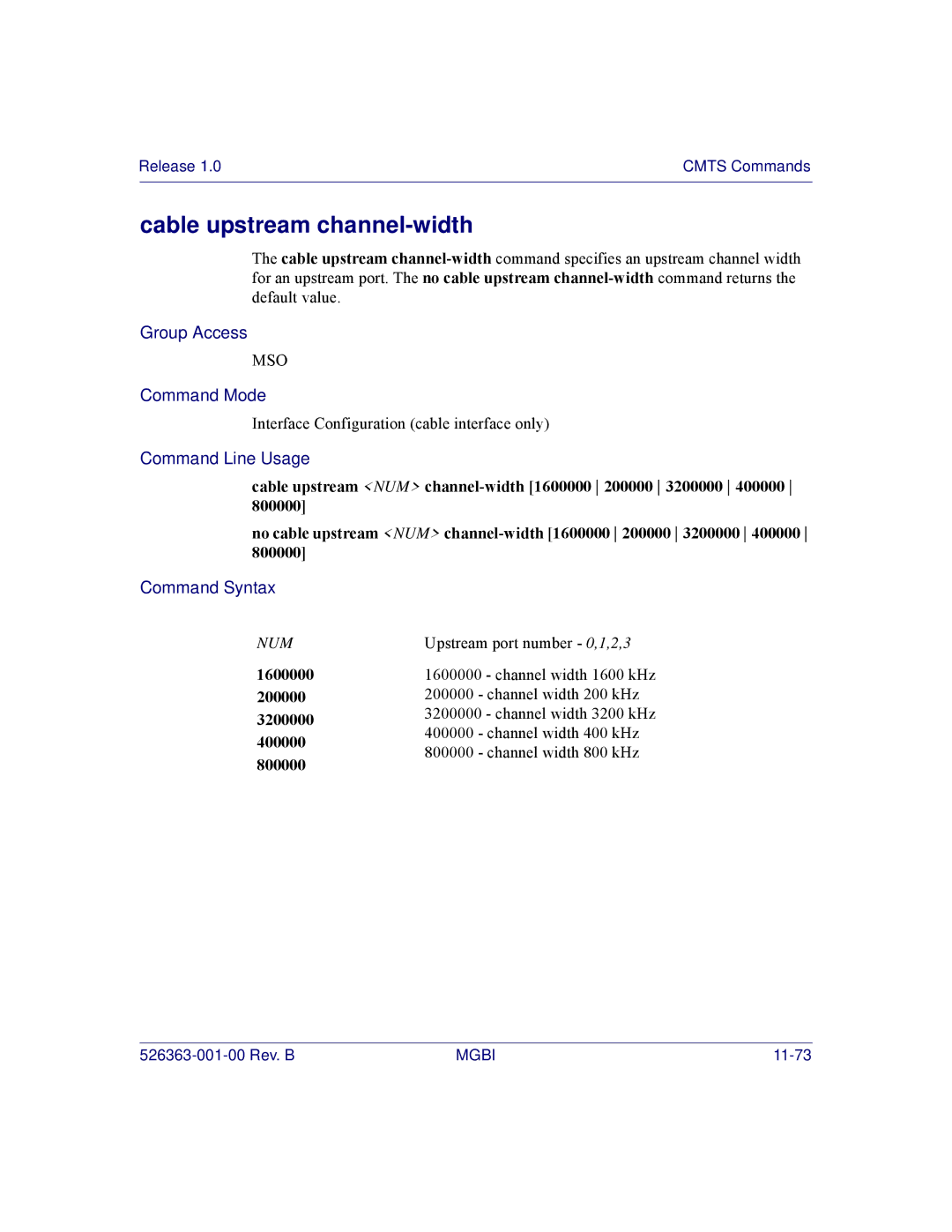 Motorola BSR 2000 manual Cable upstream channel-width, 1600000, 3200000 