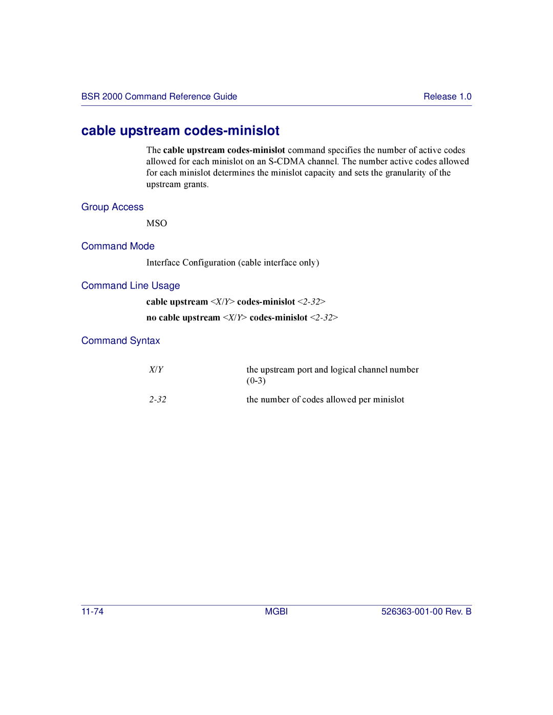 Motorola BSR 2000 manual Cable upstream codes-minislot 