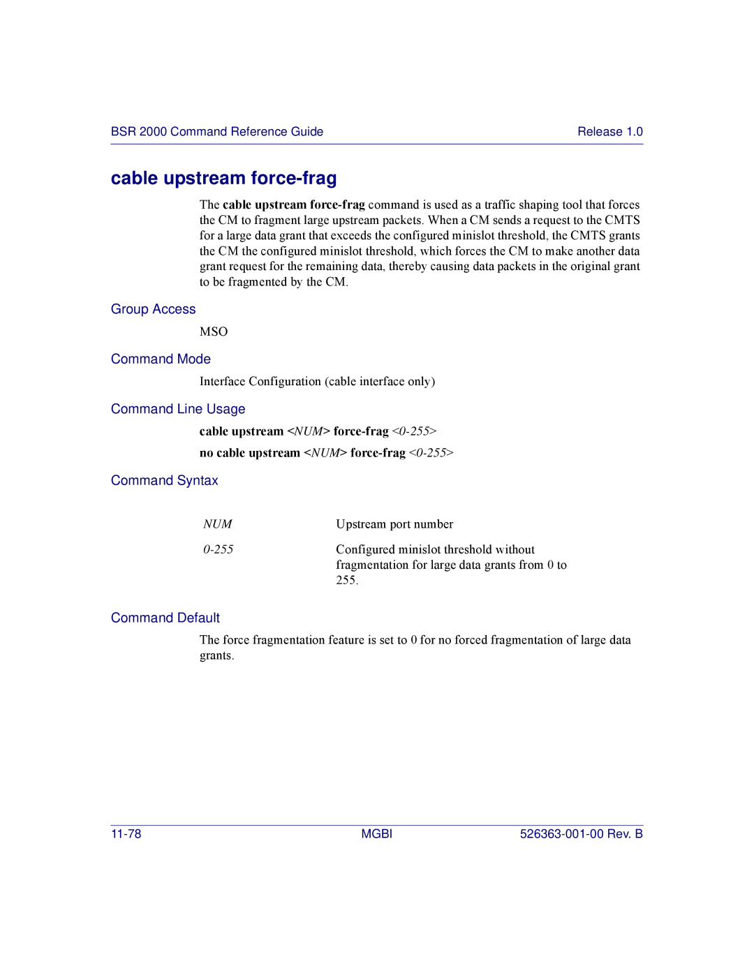 Motorola BSR 2000 manual Cable upstream force-frag 