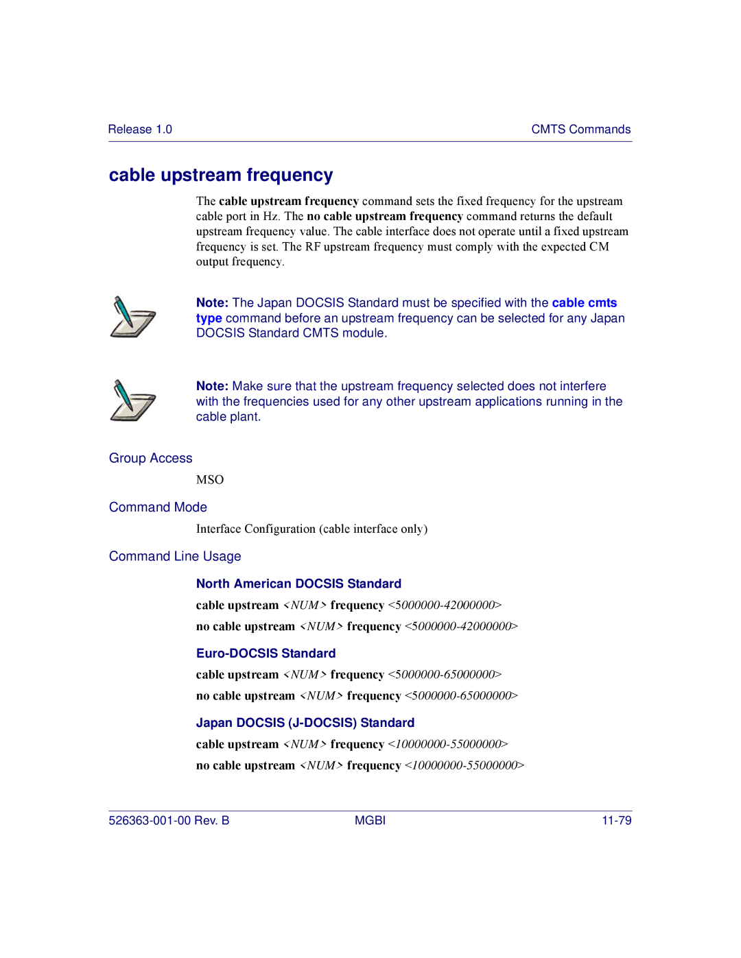 Motorola BSR 2000 manual Cable upstream frequency 