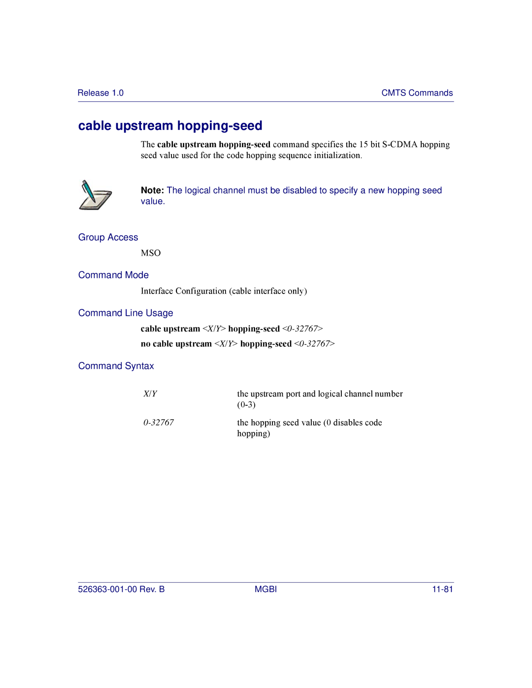 Motorola BSR 2000 manual Cable upstream hopping-seed 