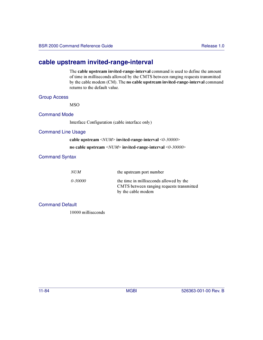 Motorola BSR 2000 manual Cable upstream invited-range-interval 