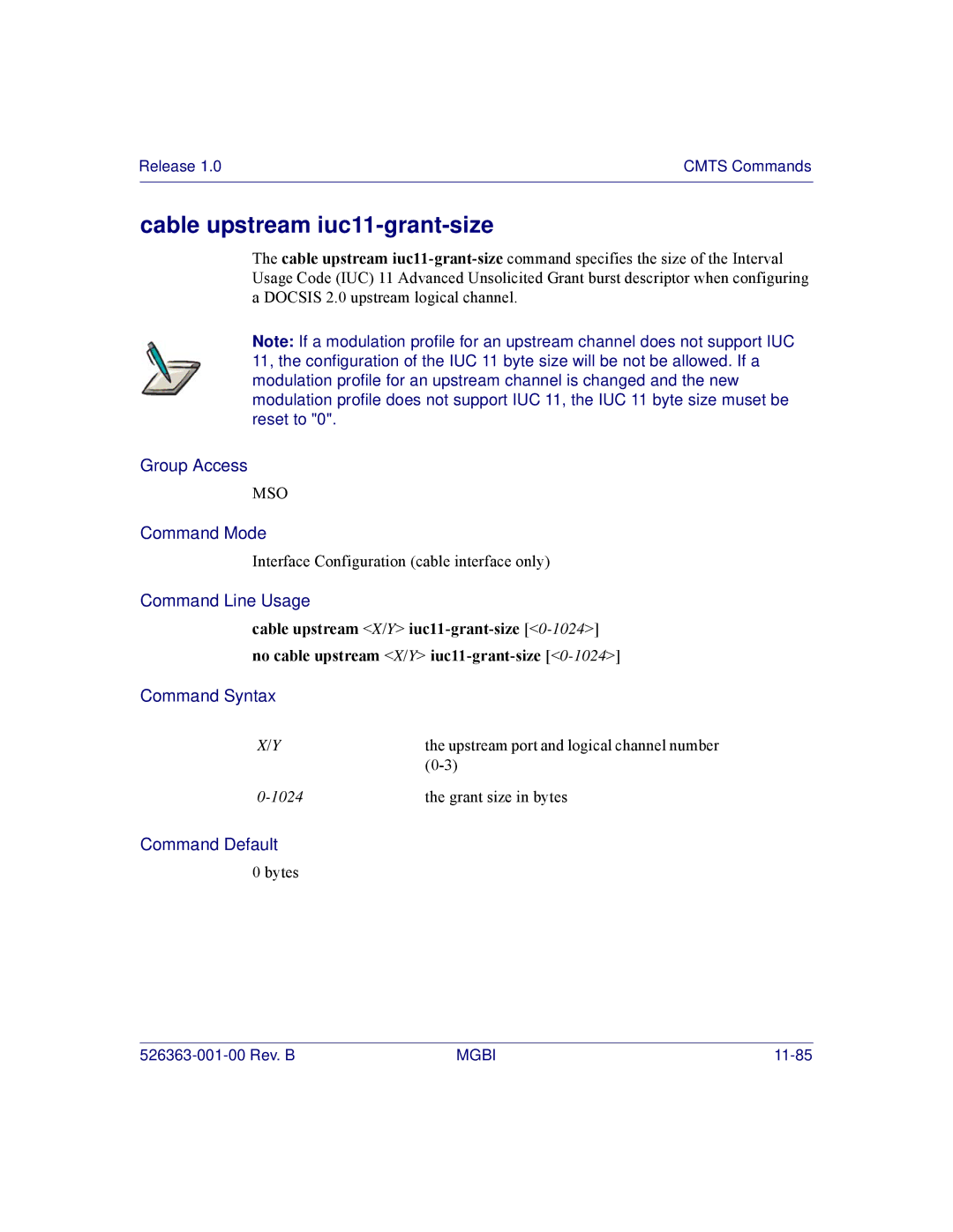 Motorola BSR 2000 manual Cable upstream iuc11-grant-size 