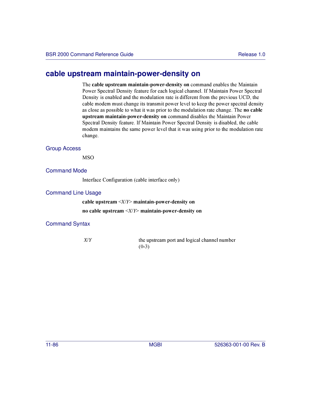 Motorola BSR 2000 manual Cable upstream maintain-power-density on 