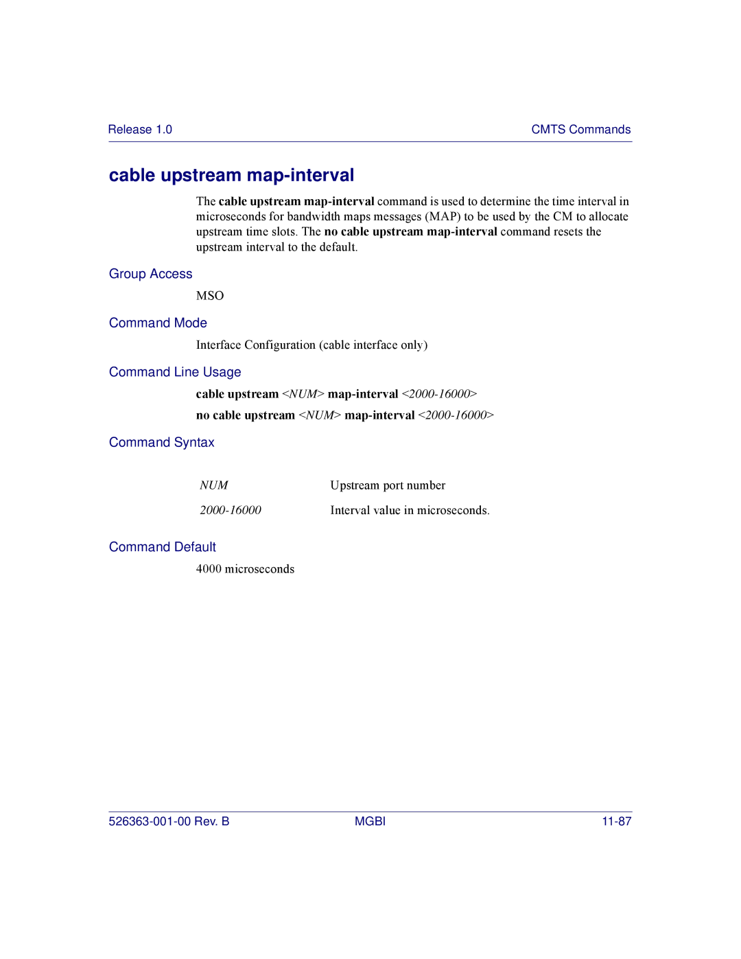 Motorola BSR 2000 manual Cable upstream map-interval 