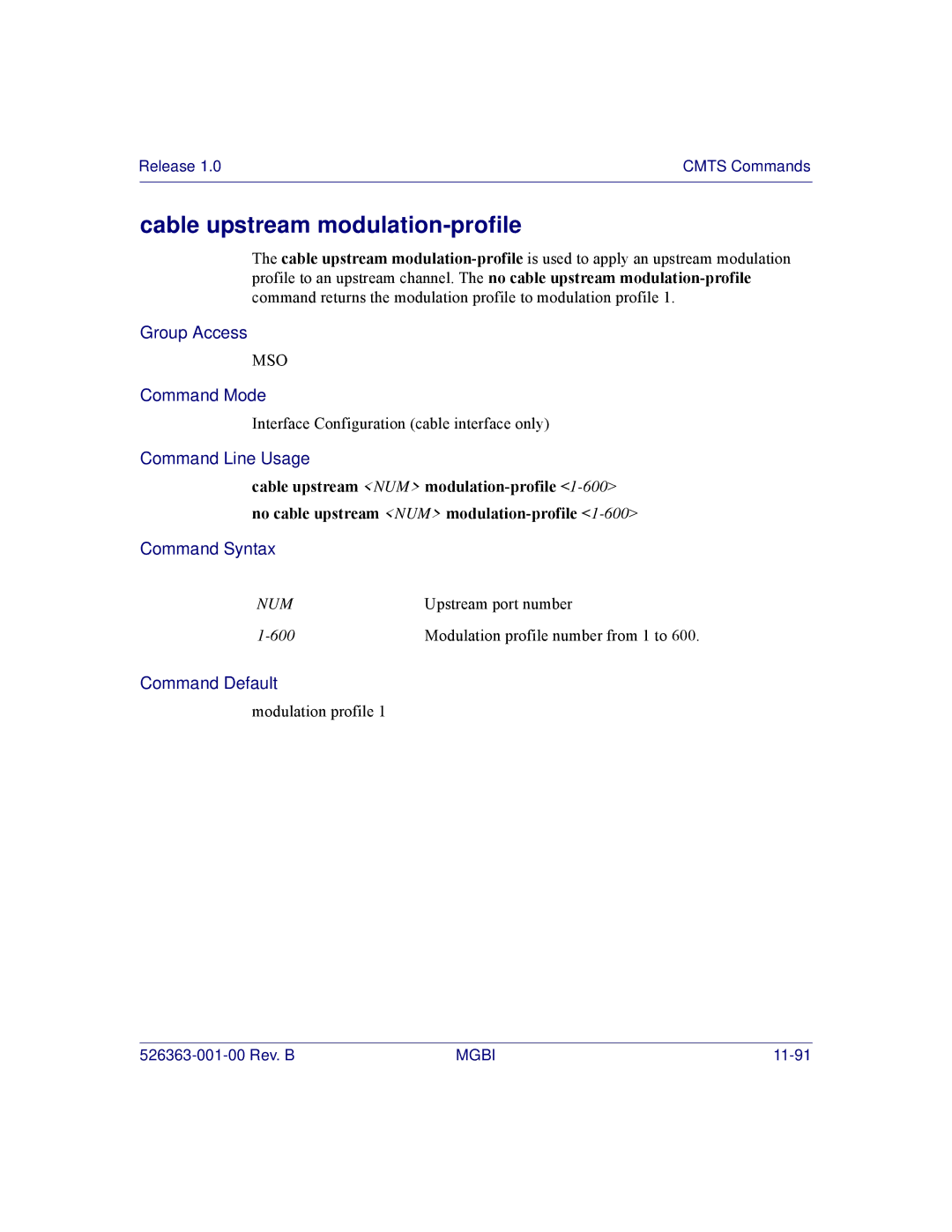 Motorola BSR 2000 manual Cable upstream modulation-profile 