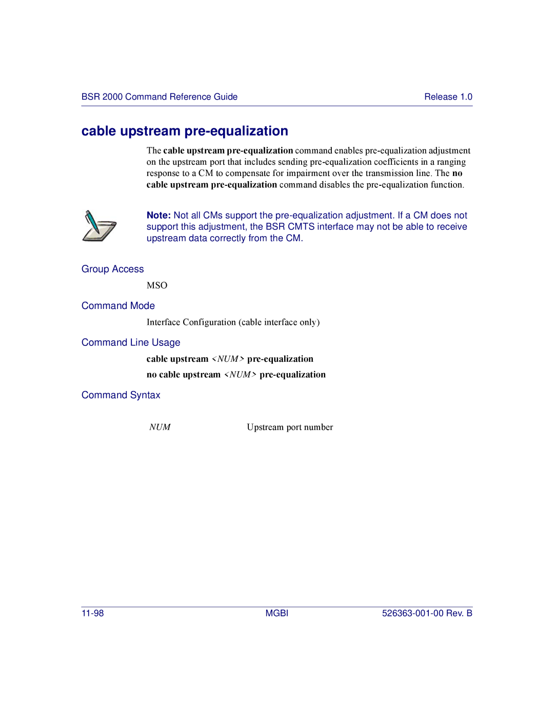 Motorola BSR 2000 manual Cable upstream pre-equalization 