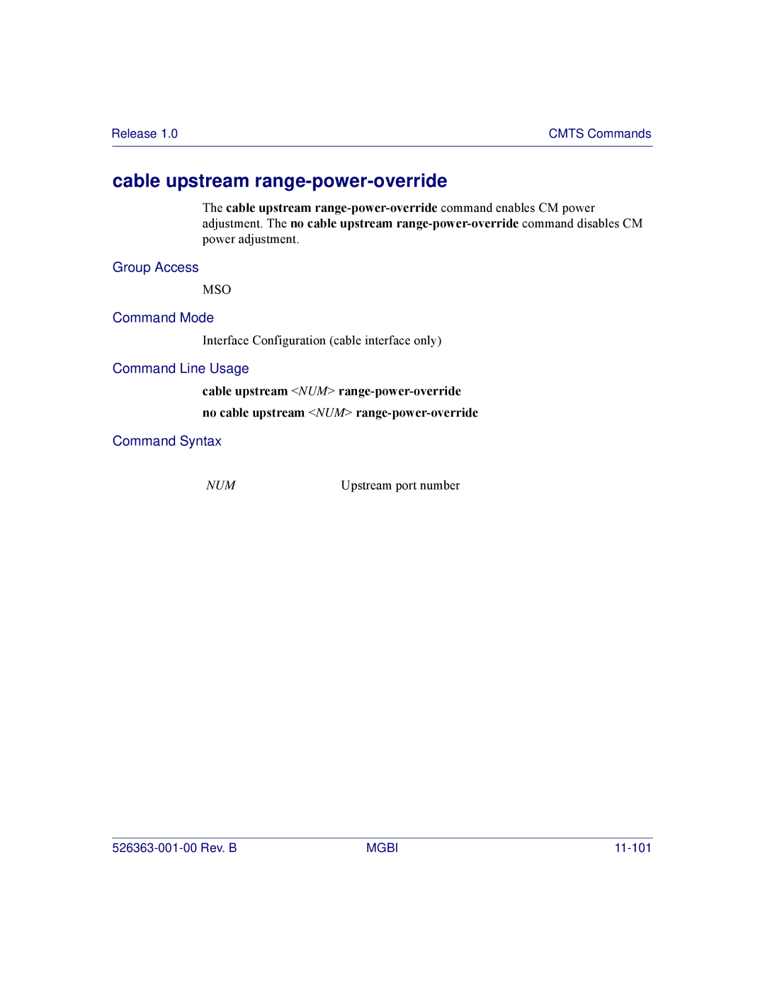 Motorola BSR 2000 manual Cable upstream range-power-override 