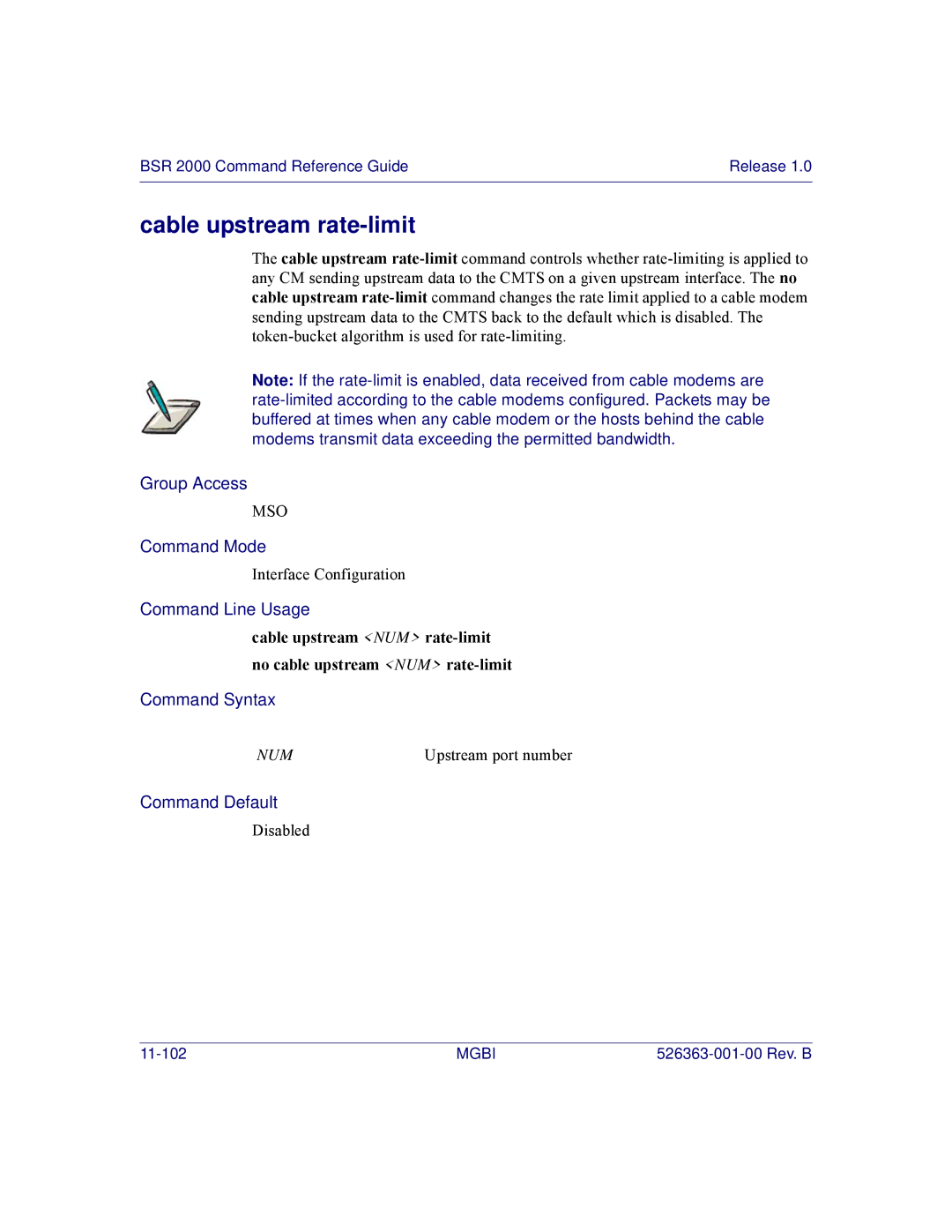 Motorola BSR 2000 manual Cable upstream rate-limit 