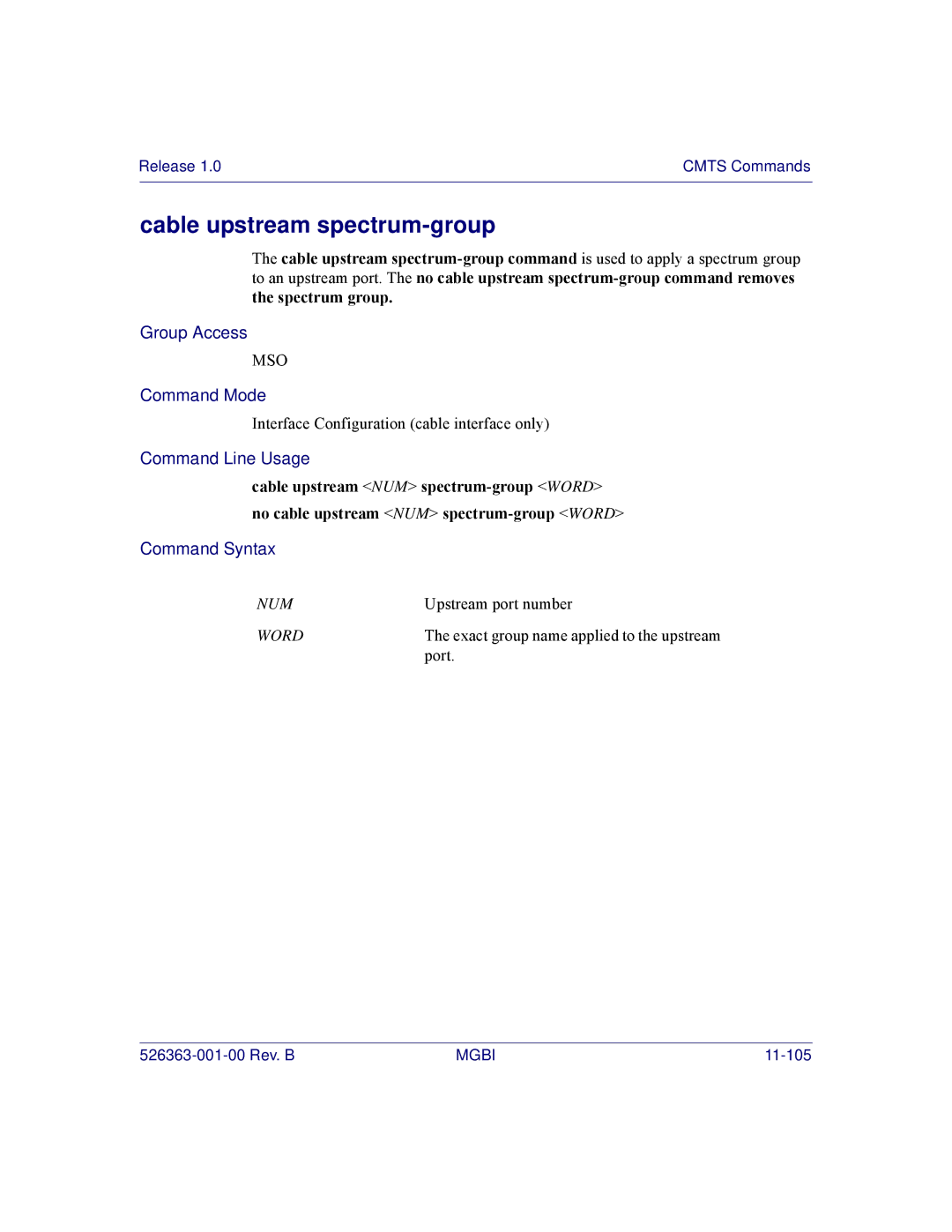 Motorola BSR 2000 manual Cable upstream spectrum-group 