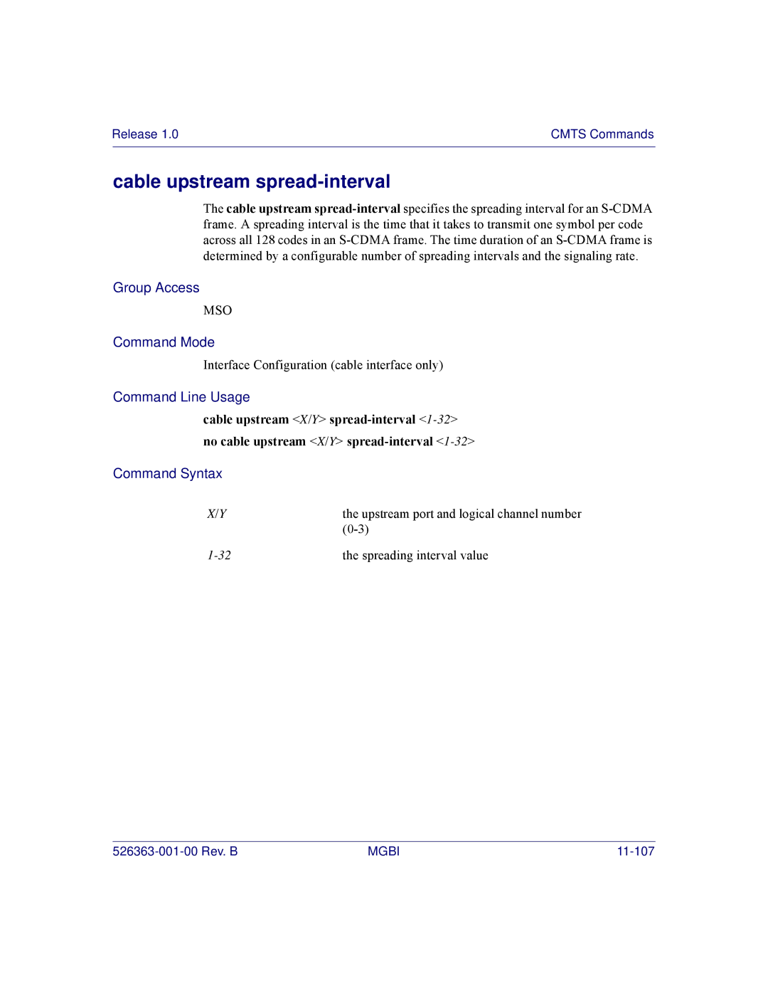 Motorola BSR 2000 manual Cable upstream spread-interval 