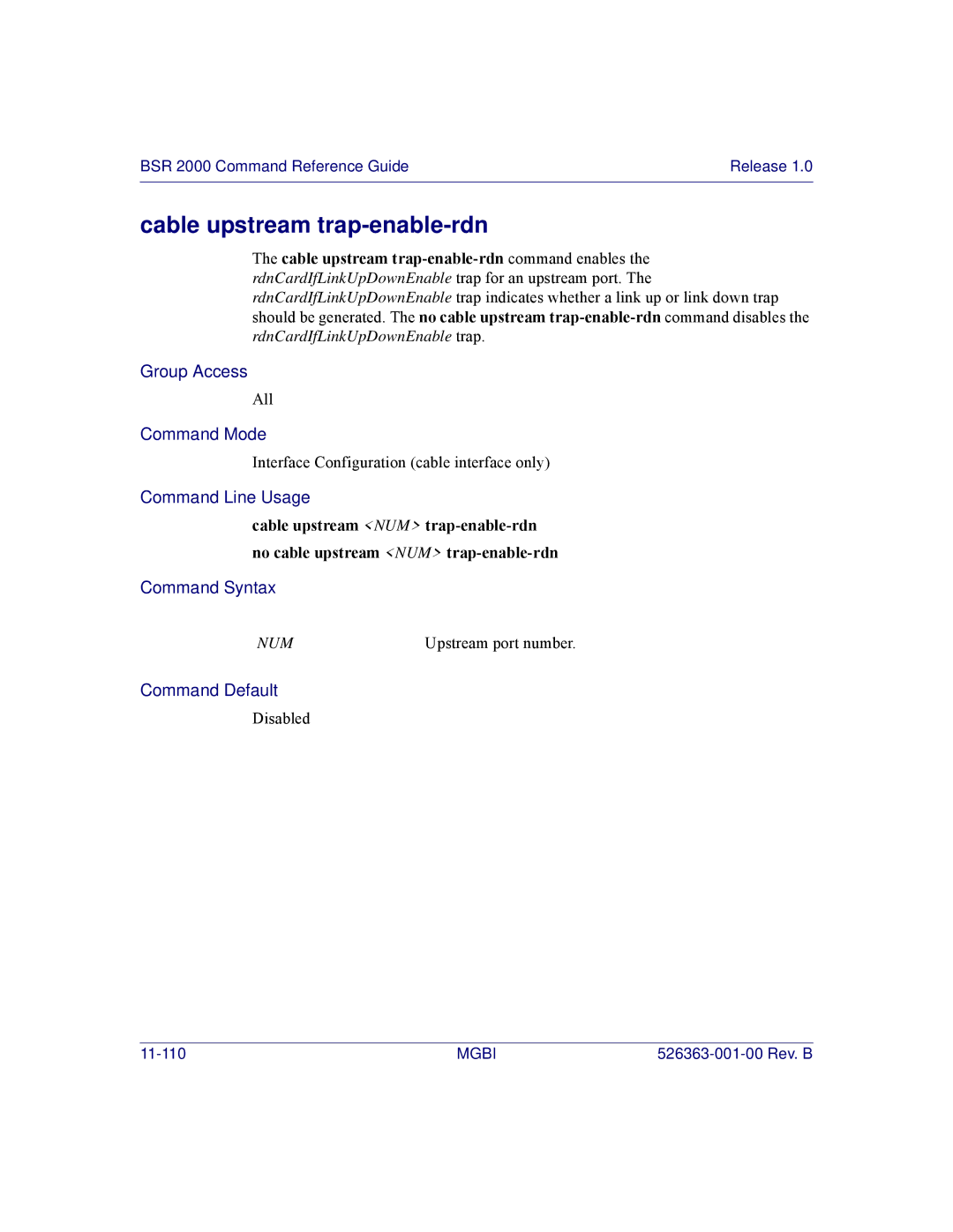 Motorola BSR 2000 manual Cable upstream trap-enable-rdn 