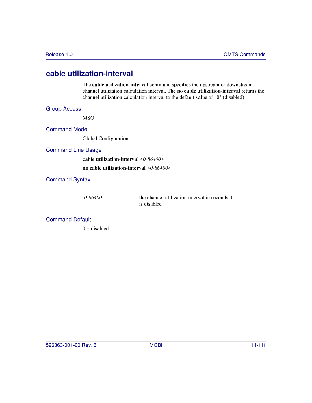 Motorola BSR 2000 manual Cable utilization-interval 